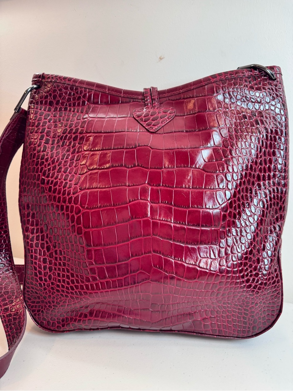 Longchamp Roseau Croc-Embossed Crossbody Bag in Bordeaux - Picture 3 of 11
